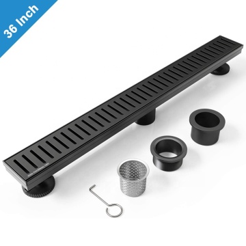 Mondeway Capsule Pattern Grate Nickel Stainless Steel Linear Bathroom Floor Drain - 36 Inch Matte Black