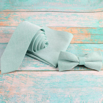 Direct OEM Factory Wholesale Custom Mint Green Cotton Bow Tie and Handkerchief Gift Set