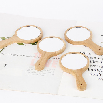 Customizable Wooden Handheld Vanity Mirror with Bamboo Handle - On-the-Go Makeup Tool