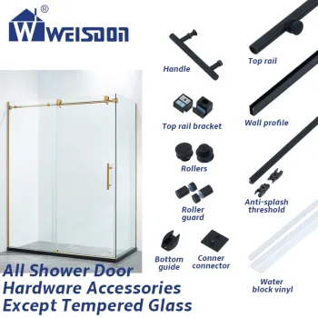 Weisdon Factory Direct Corner Sliding Screw Handle Roller Rail System Full Set Shower Door Hardware