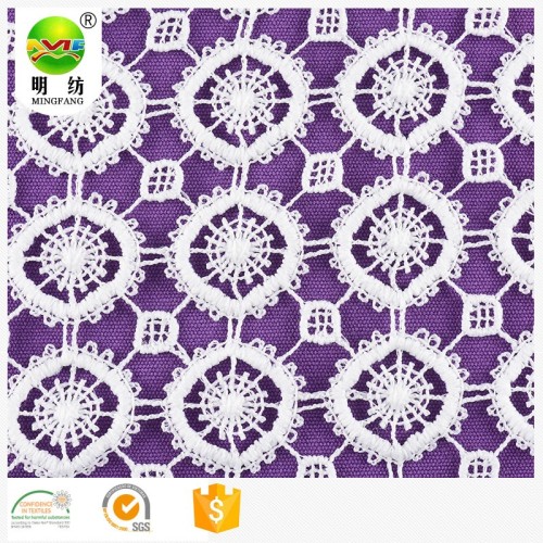 100% polyester white embroidery lace fabric
