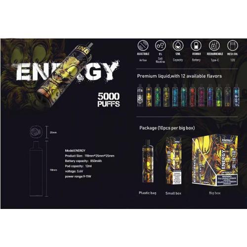 KK Energy 5000 Puffs Recarregável malha de malha descartável