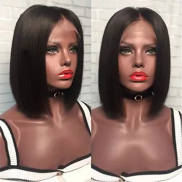 Fashion Design 8 Inch Peruvian Human Hair Lace Front Closure Short Bob Wig Wholesale Straight Human Hair Bob Peruvian Wigs