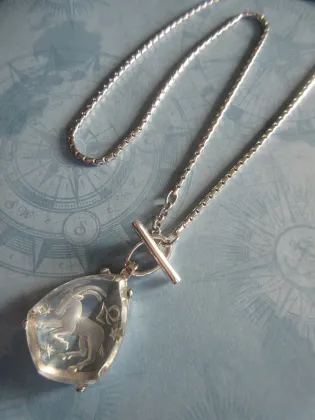 Capricorn Vintage Rare German Intaglio Glass Zodiac Pendant
