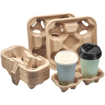 Reusable Cup Carriers for Hot Drinks: Paper Pulp Holders for 4 Cups