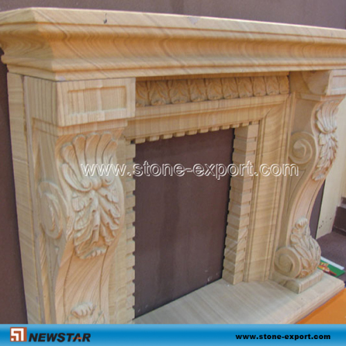 European Popular Design of Yellow Sandstone Fireplace