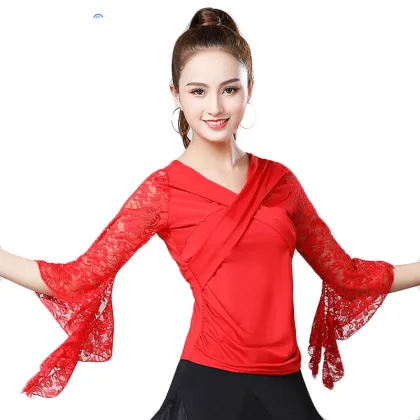 women's bell sleeve dance clothes top