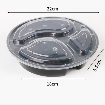 Black Rectangular Round Plastic Three Compartment Disposable Food Containers for Takeout