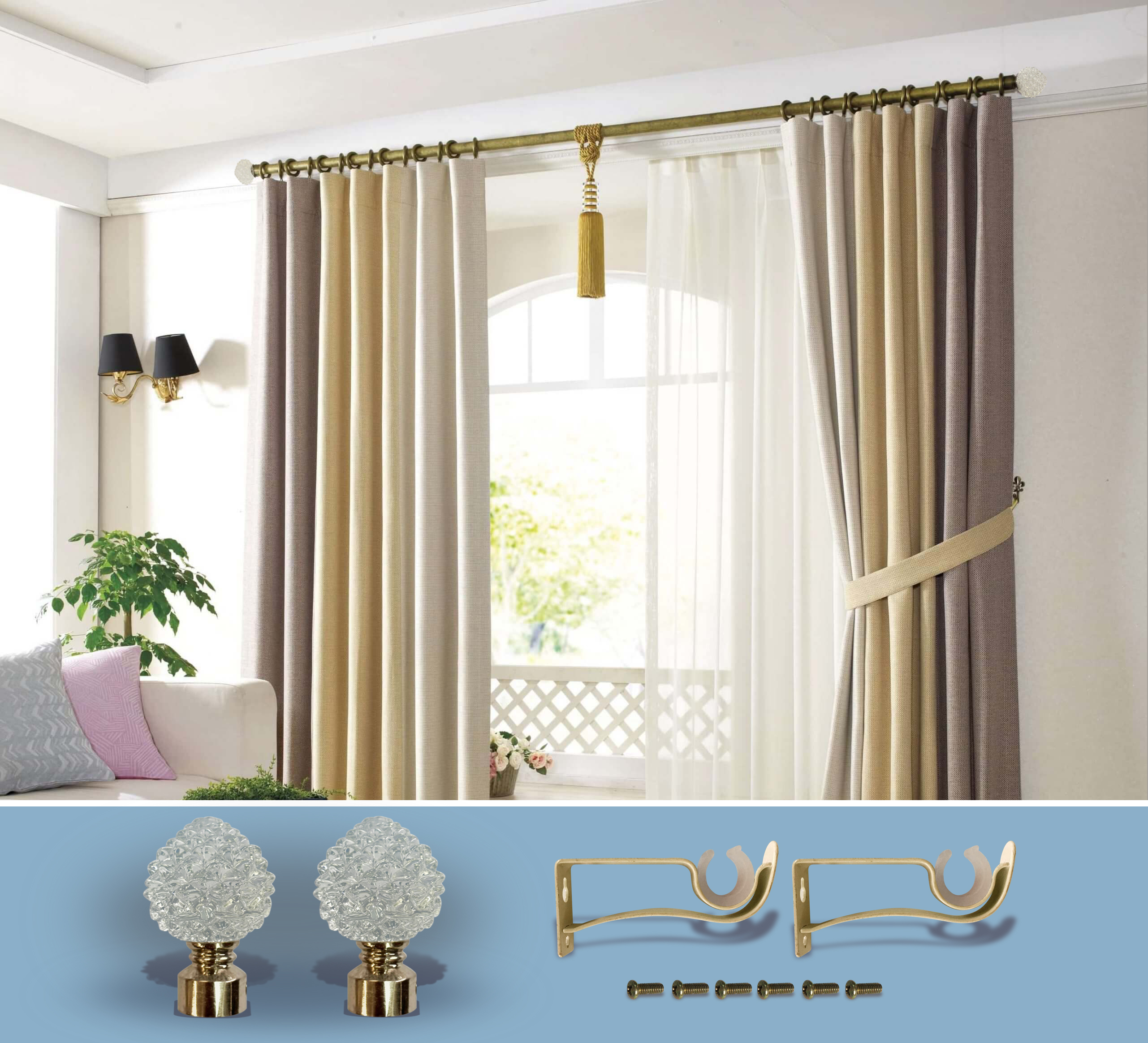 Curtain Rods with pinecone crystal head