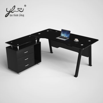 L Type Black Glass Office Desk for 2024 Manager Work Station