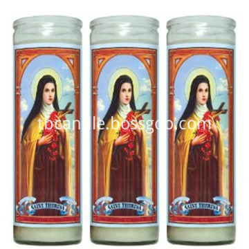 7 day religious church candles in glass jar