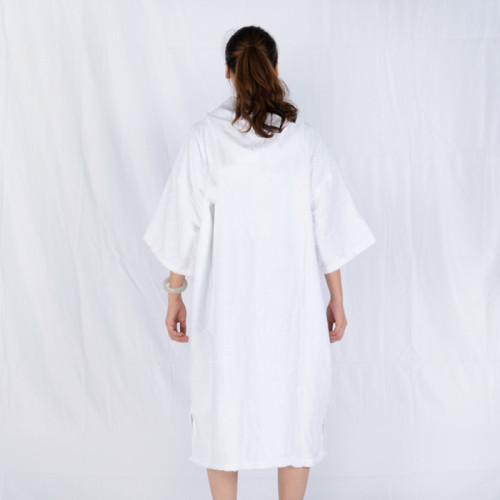 White cotton terry poncho robe embroidered logo