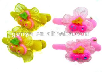 Fashion Kids Plastic Clip with silky flower and apple decorations, cute apple hairpin