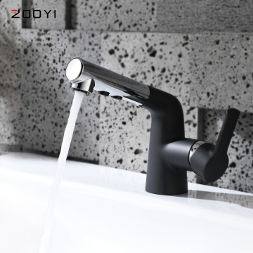 ZOOYI Factory Supplier Modern Black Bathroom Single Handle Pull-Out Hot and Cold Wash Basin Faucet