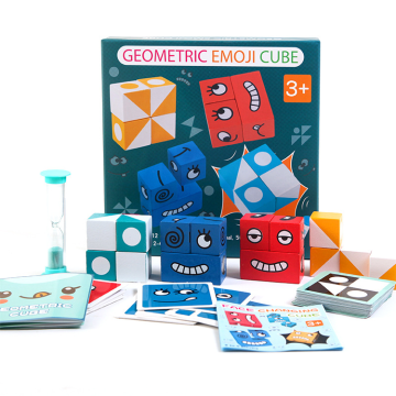Brain Teaser Puzzle Toy: Kids Geometry Match - Building Block Wooden Tangram Face Change Game