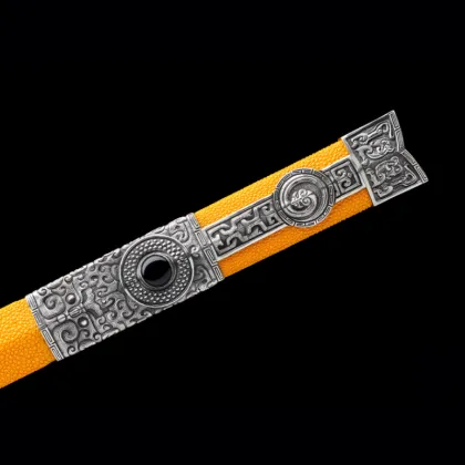 Han style Legacy Sword with White Copper Relief Inlaid with Black Agate