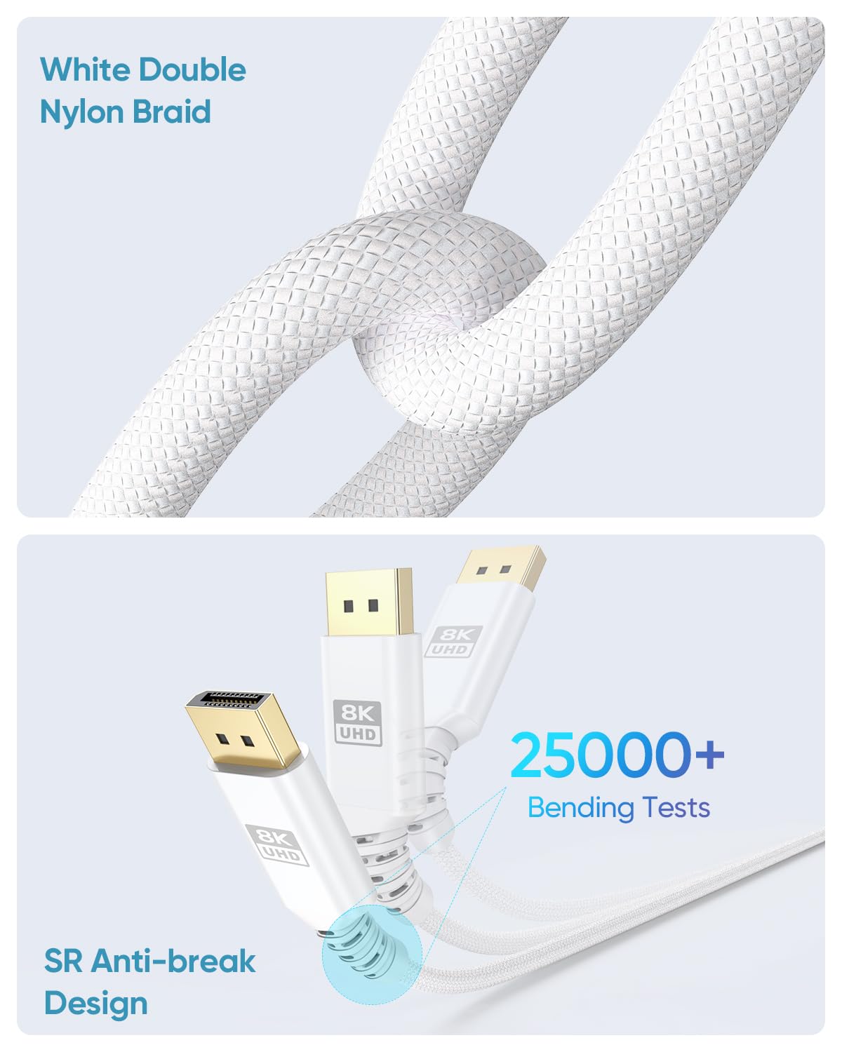 8K White DisplayPort Cable (2)