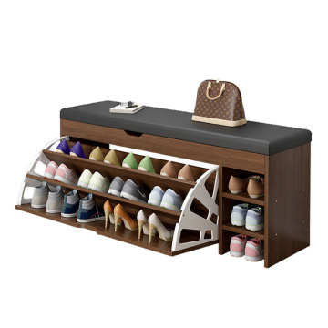 Tilting Shoe Cabinet with Sitting Footstool for Home Entrance