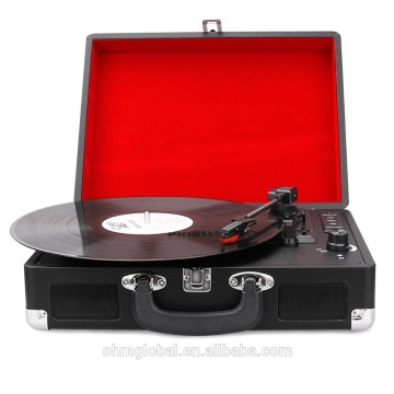OM-17010R Bluetooth Turntable Portable Suitcase Record Player with Built-in Speakers, USB/SD Recorder, Rechargable battery