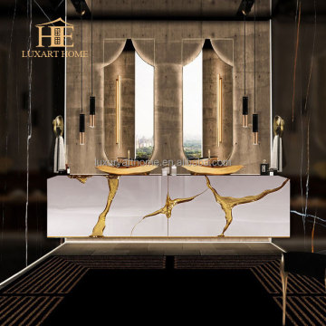 Luxury Villa Bathroom: Custom Stainless Steel Gold Washstand with Cabinet