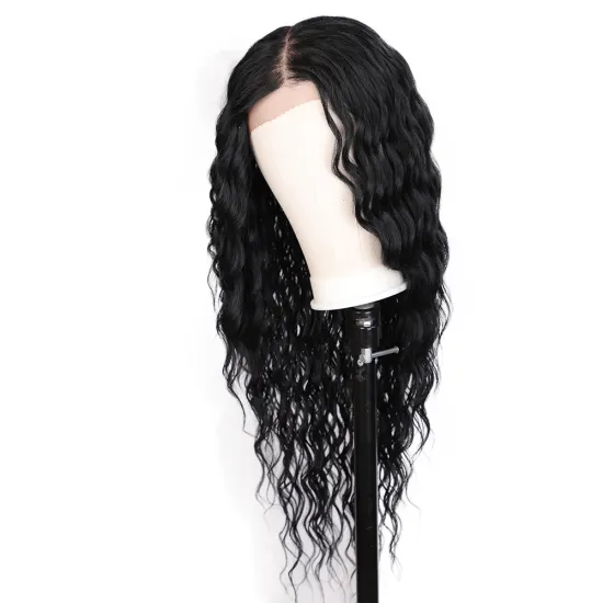 Aisi Hair 22 Inch Water Wave Natural Black Color Wig Long Wavy Swiss Lace Wig Wholesale Synthetic Hair Wigs For Black Women