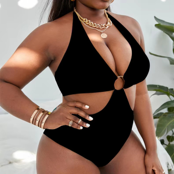 Plus Size V Neck Tropical Leaf Print High Waisted Two Piece Swimsuits