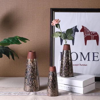 Affordable Vintage Relief Circular Cone Ceramic Flower Vases in Various Sizes