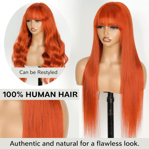 Ginger Orange Wig with Bangs 2x4 Lace