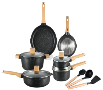 Large Capacity Non-Stick Die Cast Metal Cookware Set - Modern Design, Gas Stove Compatible, Sustainable Pots