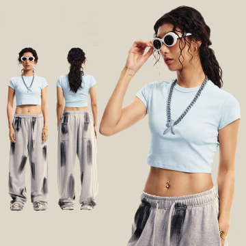 Cotton Spandex Washed Crop T-Shirts with Custom Logo