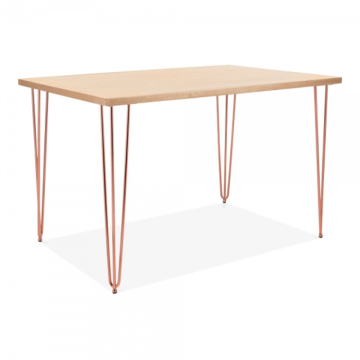 Copper Metal and Elm Wood Hairpin Rectangular Dining Table