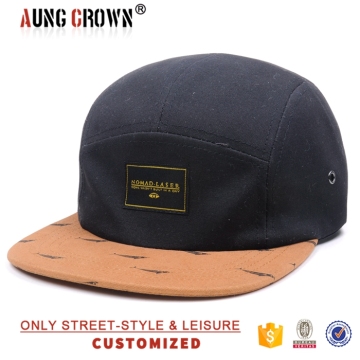 Custom plain cotton printing flat brim 5 panels hats
