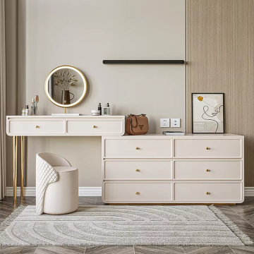 Modern Minimalist Cream Light Luxury Dresser and Desk Combo for Master Bedroom