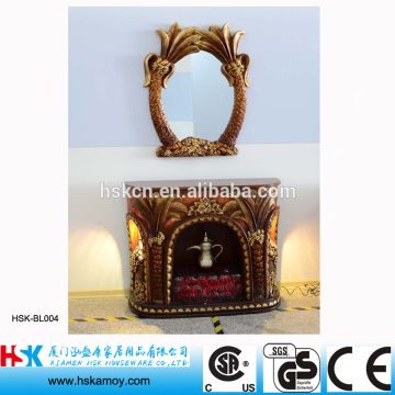 Resin Sculpture Fireplace with Light, Resin Mantel Fireplace, Indoor Fireplace with Glass Mirror