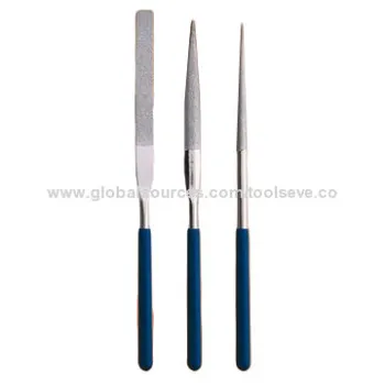 3-piece assorted electroplated diamond files, measures 4x160x50mm