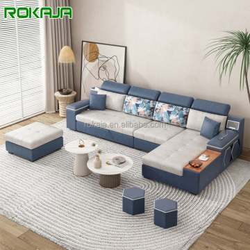 Modern L-Shape Sofa Bed with Speaker - Minimalist Design & Adjustable Recliner