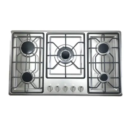 High-Efficiency 5 Burner Gas Stove - Smoke-Free Desktop Gas Stove for Household Use