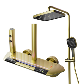 Gebürstetes goldenes Klavier -Schlüssel -Stil Luxus -Duschsystem mit 4 Modi und Messing -Niederschlags -Duschmixer -Wasserhahn