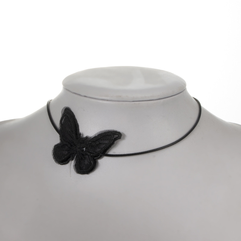 Gargantilla de encaje blanco negro mariposa collar colgante corto para niñas mujeres