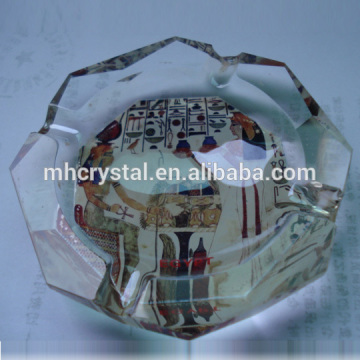 round customized crystal ashtray with image on bottom MH-6091
