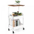 3 Tiers Utility Rolling Cart with Wooden Board