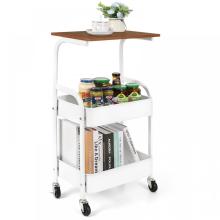 3 Ebenen Utility Rolling Cart mit Holzbrett