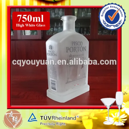 High quality unique frosted square glass bottle 750ml