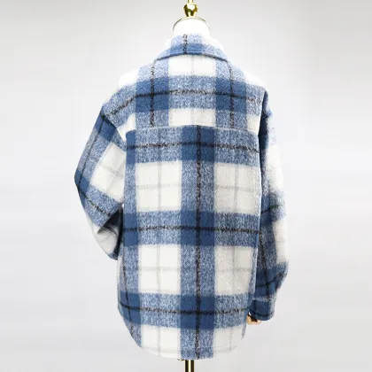 women's woolen shirt collar plaid coat