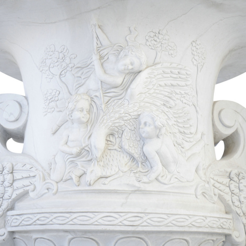Carved White Marble Floral Urn Planter Indoor Outdoor