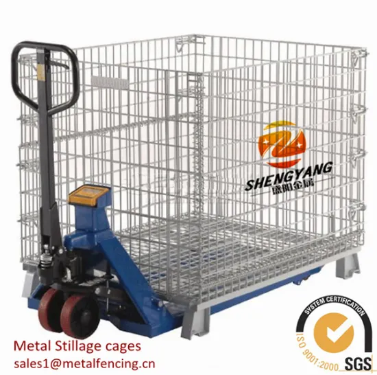 Silver foldable rolls cages forklift available electronic galvanized storage bins warehouse used metal stillage cages