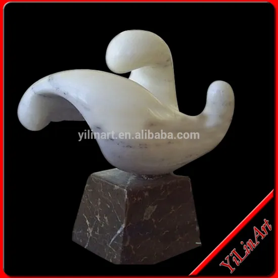 Hand carved abstract art white marble stone sculpture with base