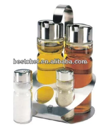 4-pc Condiment set with shelf stainless steel and glass