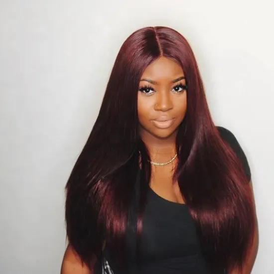 Human Hair Short 99j 13*4 Inch Swiss Lace Front Two Tone Wigs For Black Women