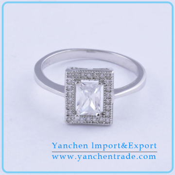 Lateset Design Cheap Jewelry Square Shape Diamond Ring Rhodium Plated